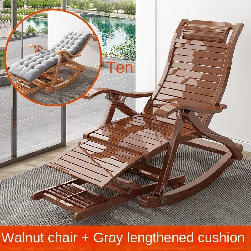 UVR Folding Rocking Chair Adult Bamboo Lounge Chair Home Balcony Leisure Armchair Armchair Lazy Sofa Rattan Chair