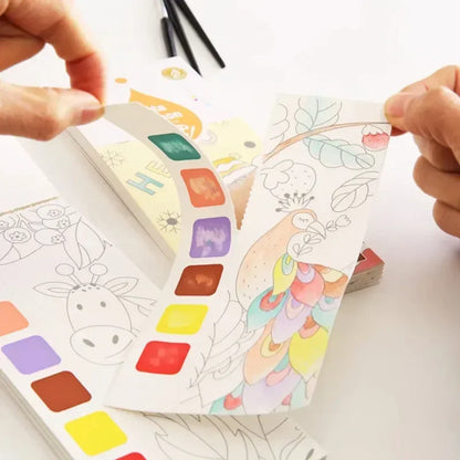 Kids Portable Watercolor Painting Book Paint With Water Brush Gouache Graffiti Picture Coloring Drawing Toys Kindergarten Gifts