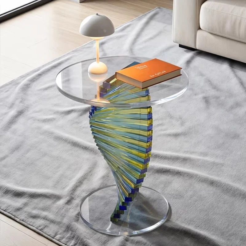 Nordic Style Sofa Side Table, Minimalist Modern Bedside Small Round Table, High-end Transparent Corner Table