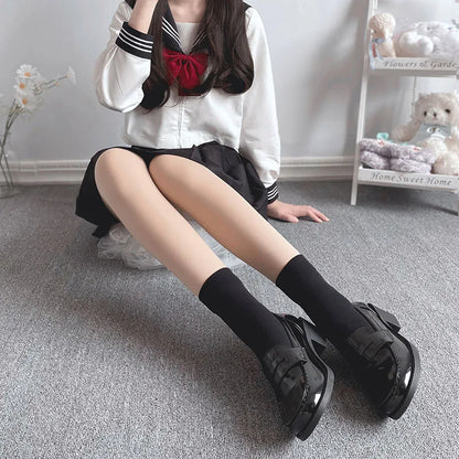 Solid Color Black White Long Socks Women Stockings JK Girls Thigh High Stockings Velvet Breathable Knee High Socks Stockings Sox