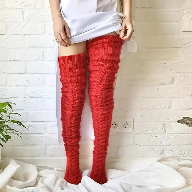 1 Pair Women Autumn Winter Thick Knitted Long Socks Warm Comfortable Available Multiple Colors over the Knee Stacking Socks