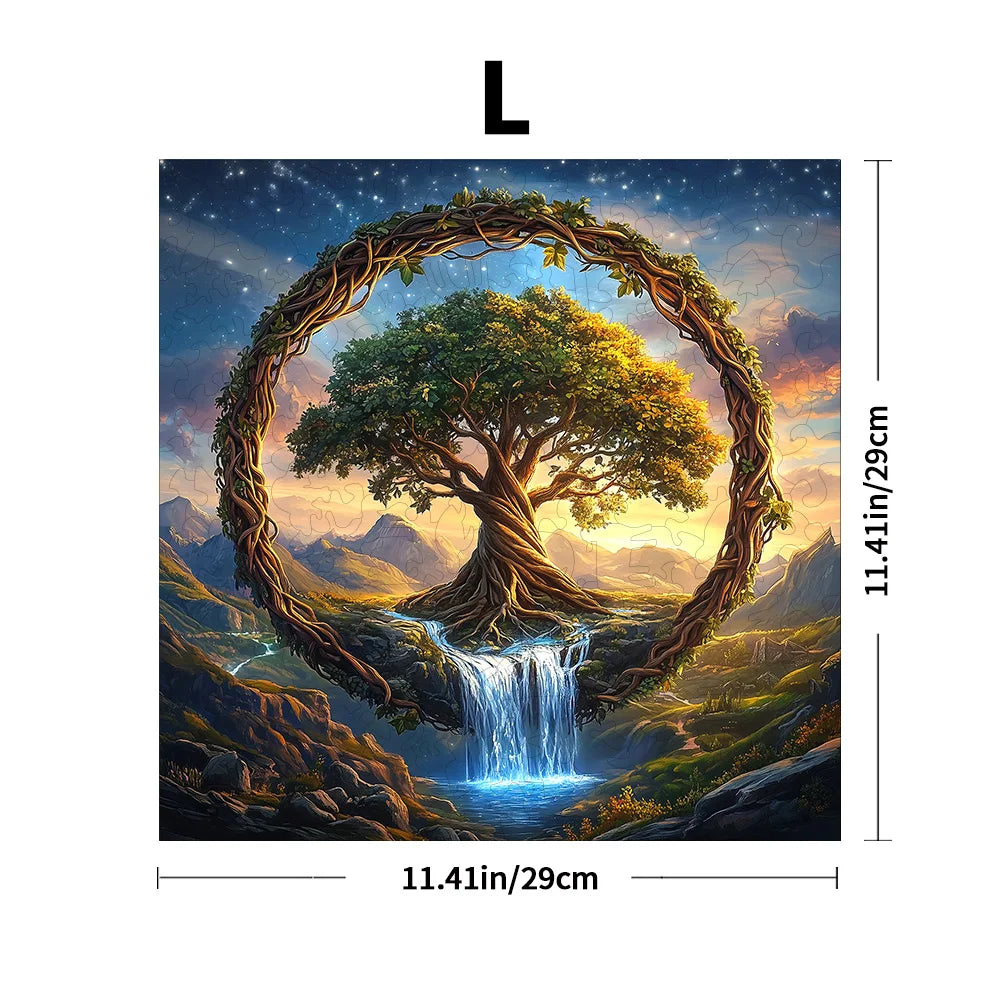 Tree of Life Waterfall River Wooden Puzzle for Adults | Uniquely Shaped Irregular Creative Family Game – Eco-Friendly Wood Craft
