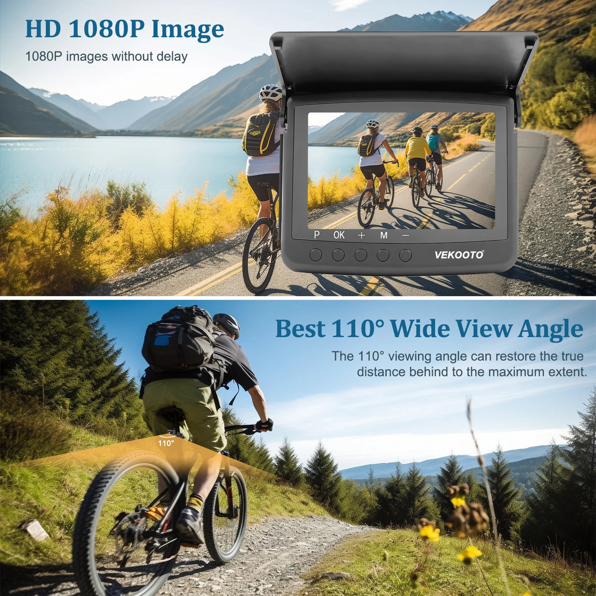 1080P 5" HD Display Bicycle Rear View Camera Real-Time Road Monitoring Night Vision Waterproof Bike Backup Camera for MTB E-Bike