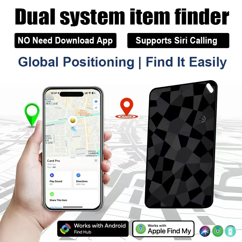 Smart Wallet Tracker Rechargeable Dual System Item Finder Compatible with Apple Find My & Android "Find Hub Device" APP