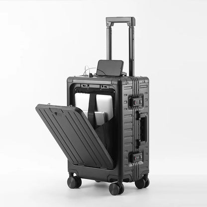 KLQDZMS Suitcase Front Opening Boarding Box Full Aluminum Magnesium Alloy Trolley Case 20 "24 Inches Multi-function Luggage