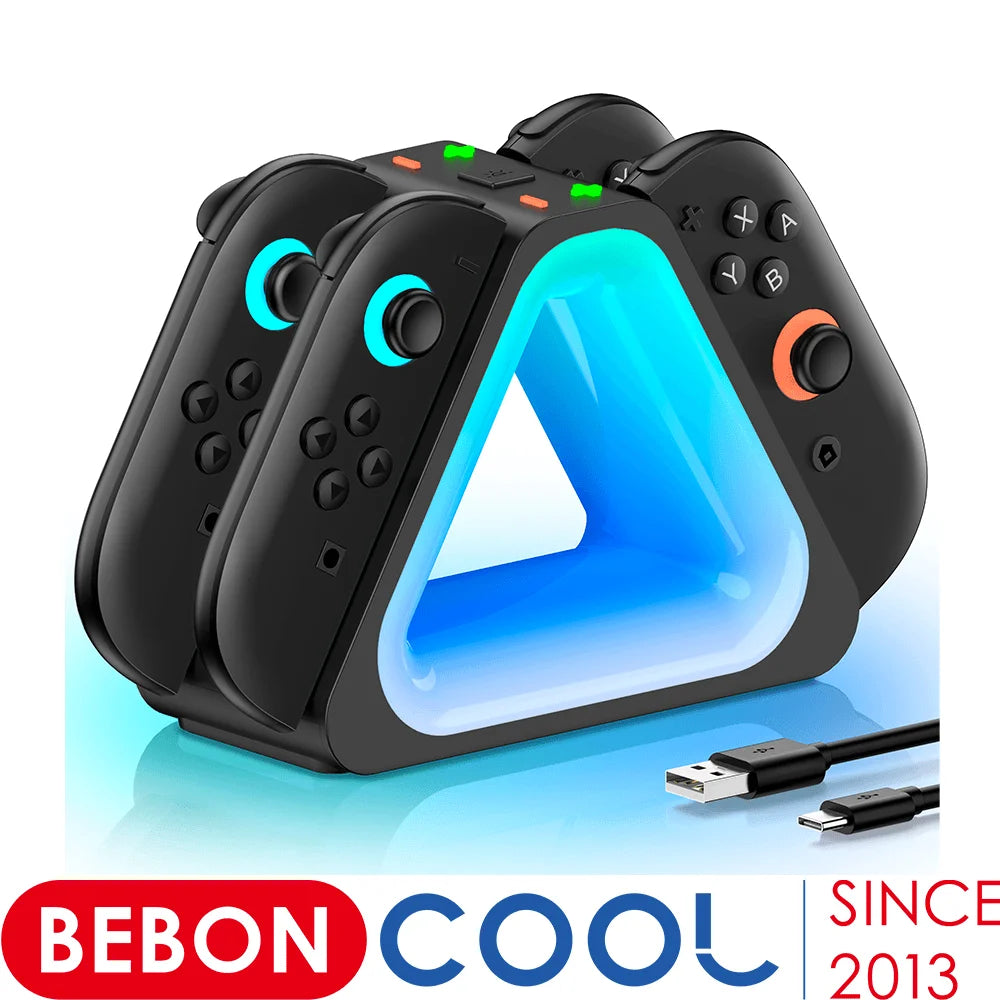 BEBONCOOL Switch 2 Magnetic Charging Dock 4 in 1 Controller Charger Stand - Space-Saving Desktop Game Accessory