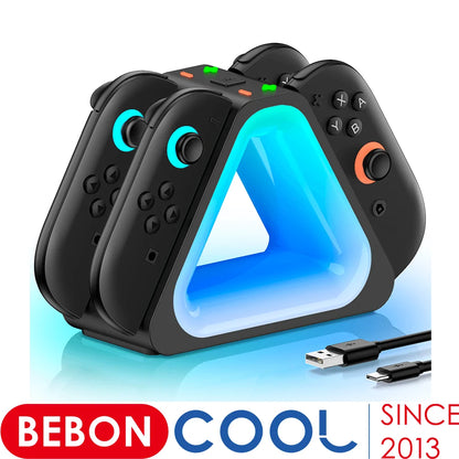 BEBONCOOL Switch 2 Magnetic Charging Dock 4 in 1 Controller Charger Stand - Space-Saving Desktop Game Accessory