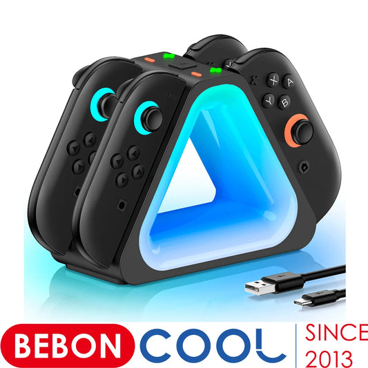 BEBONCOOL Switch 2 Magnetic Charging Dock 4 in 1 Controller Charger Stand - Space-Saving Desktop Game Accessory