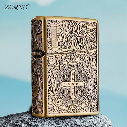 Zorro Constantine Windproof Kerosiene Lighter, Embossed Craftsmanship Retro Old-fashioned Grinding Wheel Lighter, Gift for Men