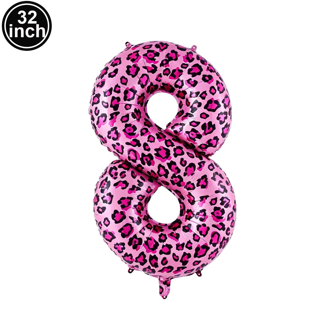 32 Inch Pink Leopard Print Number Foil Balloon 0‑9 Digit Balloon Wild Animal Helium Balloon for Birthday Anniversary Party Decor