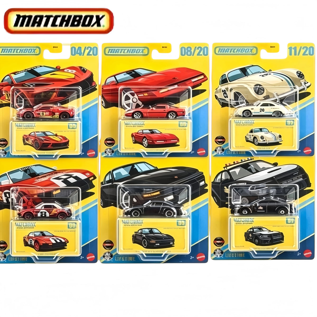 Matchbox GBJ48-F Series,Porsche 911/356 Totota MR2 Dodge Challenger Chevy,1:64 Diecast Model Car,Collector's Gift for Kids Toy