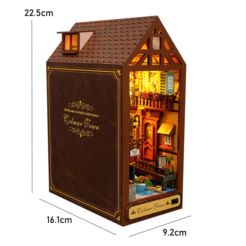 DIY Book Nook Kit Magic House Wooden 3D Puzzle Bookshelf Insert Decor Dollhouse Model Bookend Building Home Decoration Gifts