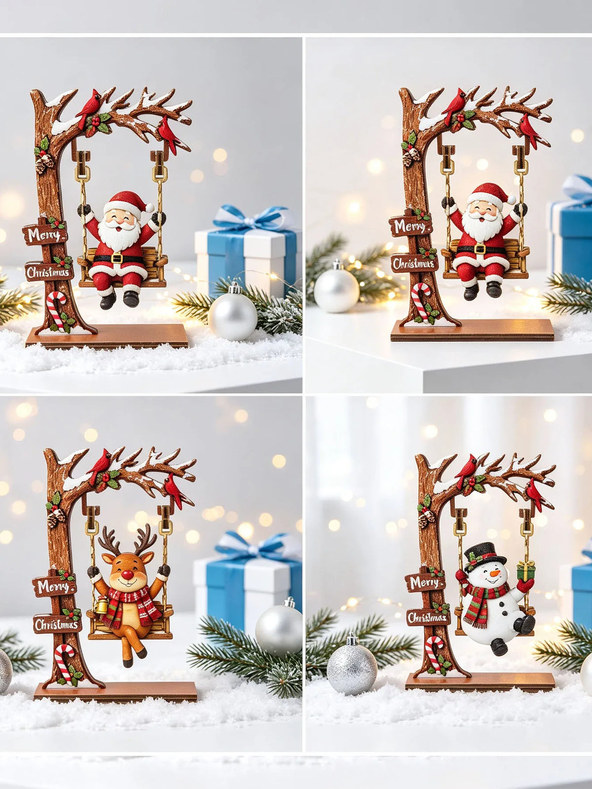 Wooden Christmas Decoration Ornaments, Fun Swing-Themed Christmas Crafts, Suitable for Tabletop Centerpieces, Holiday Party Decorations, Home Office Desktop Bookshelf Decorations