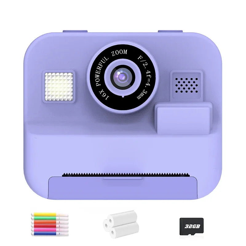 Educational Thermal Instant Print Camera With 32G Card, 1080P Children Mini Digital  Video Camera for Kids Learning  Development