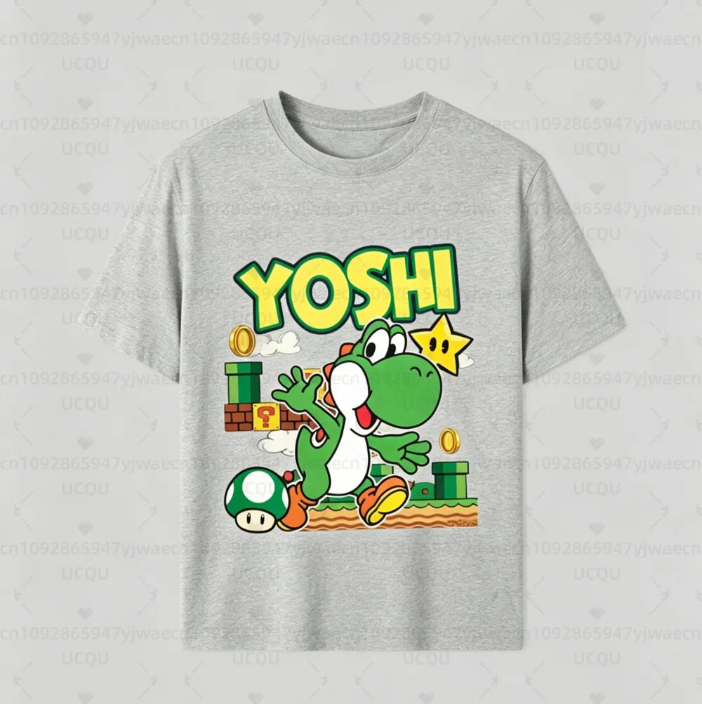 Boys Girls Family Kids T-shirt Tops Summer Cartoon Yoshi Men's Women's Short Sleeve T-shirt Tops Suitable For Adults And Kids
