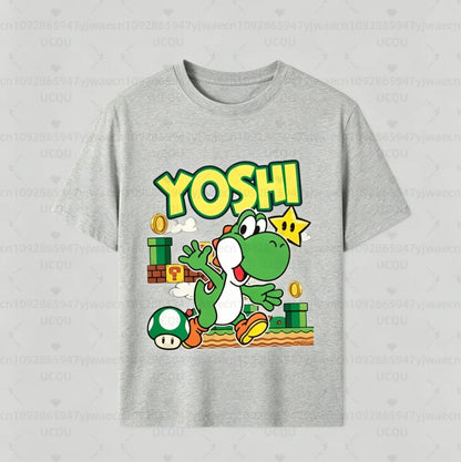 Boys Girls Family Kids T-shirt Tops Summer Cartoon Yoshi Men's Women's Short Sleeve T-shirt Tops Suitable For Adults And Kids