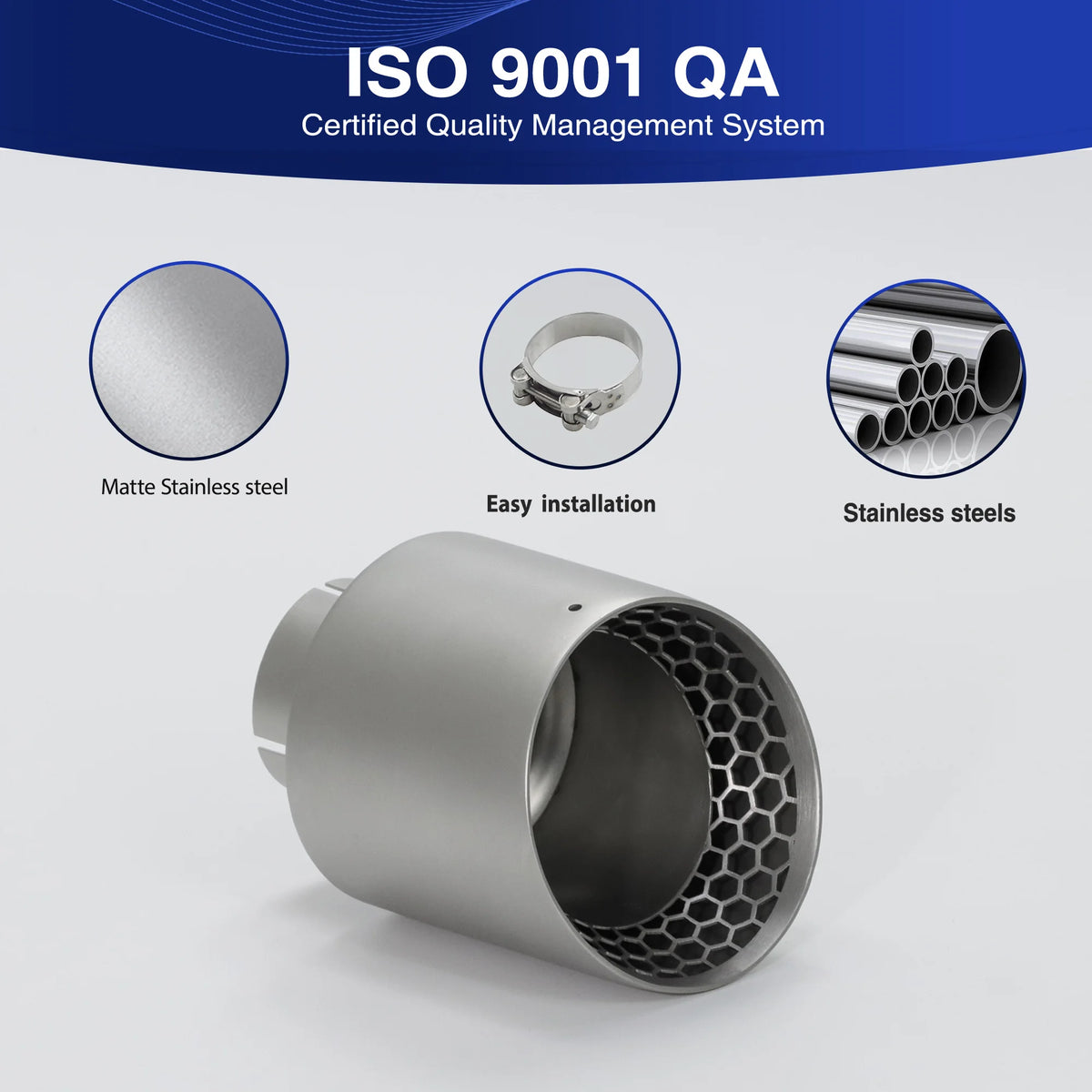 ER 1Pcs Car Accsesories Upgrade Honeycomb Design Single Exhaust Tip Matte 304 Stainless Muffler Universal Tail Tips Modify