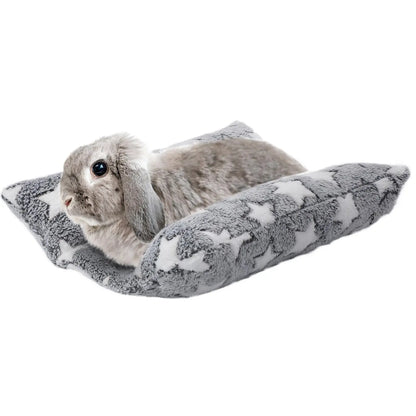 Rabbit Bed - Thick and Soft Concave-Shaped Rabbit Bed, Pillow-Style Soft Cushion, with Recliner-Style Pillow, Suitable for Indoor Rabbits in Cages, Gift for Sleeping, Gray Star Pattern