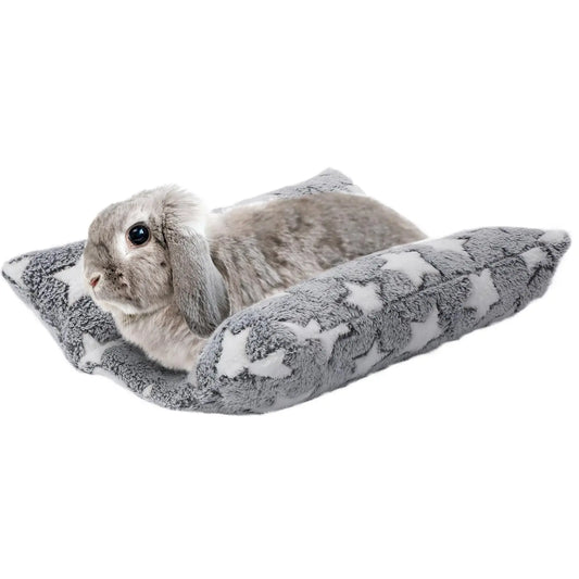 Rabbit Bed - Thick and Soft Concave-Shaped Rabbit Bed, Pillow-Style Soft Cushion, with Recliner-Style Pillow, Suitable for Indoor Rabbits in Cages, Gift for Sleeping, Gray Star Pattern