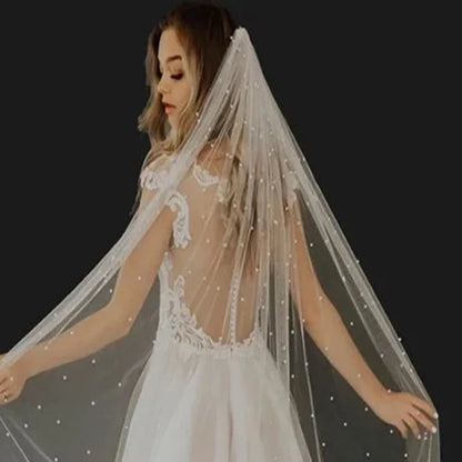 Elegant Pearl Beaded Bridal Veil with Comb Marriage Accessories Length 75cm/90cm/120cm/230cm/300cm