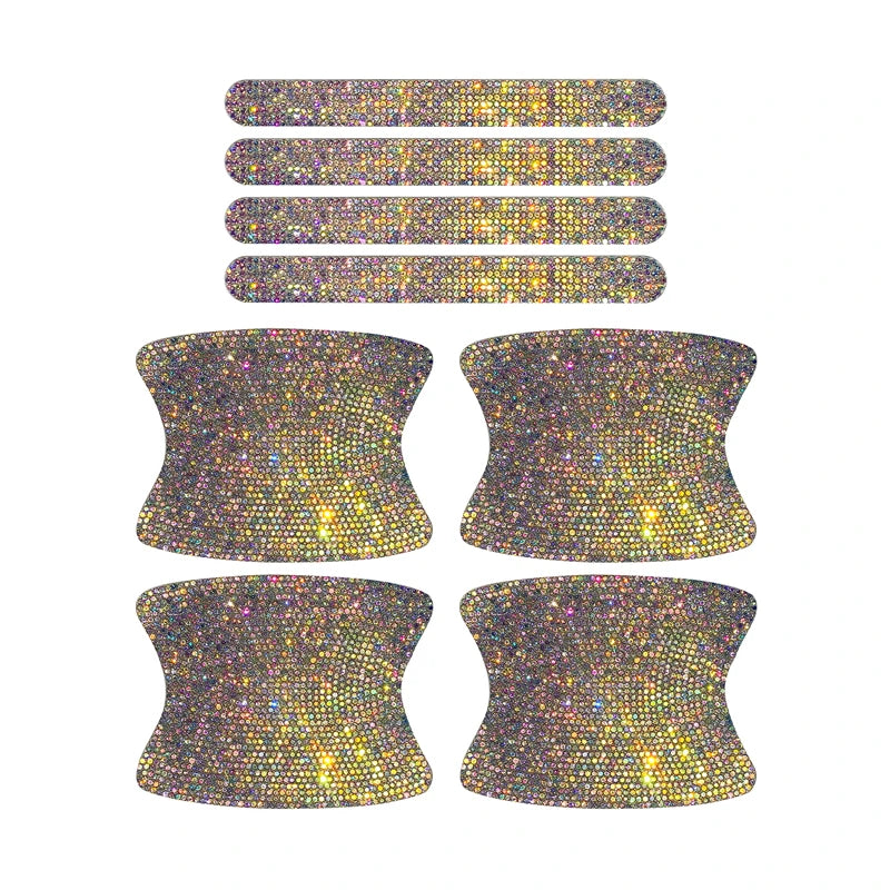 8PCS Universal Car Door Handle Sticker Decal Warning Diamond Auto Strip Driving Safety Bling Car Accessories for Girls Wholesale