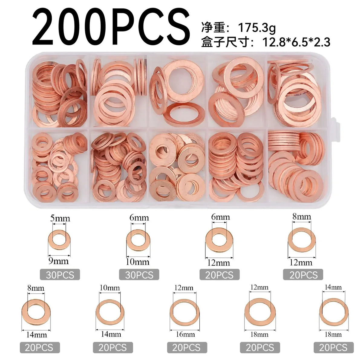 400/300/280/200/100pcs Copper Washers O Ring Copper Gaskets Flat Ring Seal Kit M5 Seal Combination Kit for Oil Pan Plugs