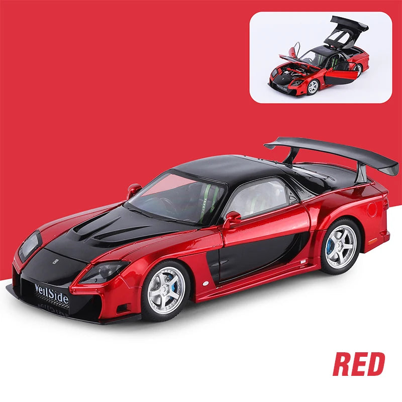 1/24 JDM RX-7 Street Version Die-Cast Model Car with Sound And Light Pull-Back Feature Miniature Ornament Vehicle Collection Toy