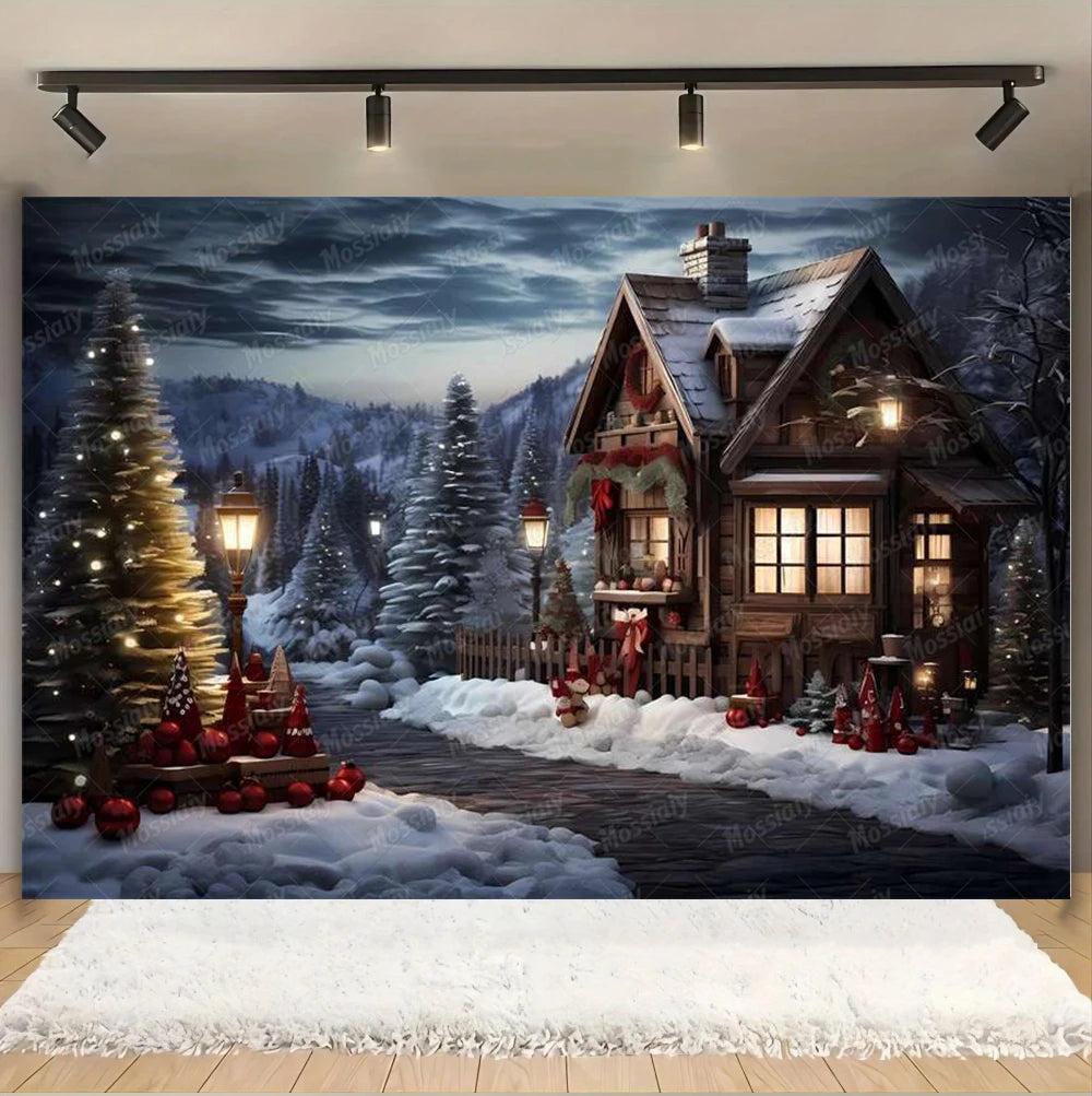Christmas Glitter Photography Backdrop Street Xmas Gifts Pine Tree Family Portrait Festival Party Studio Photo Background Banner