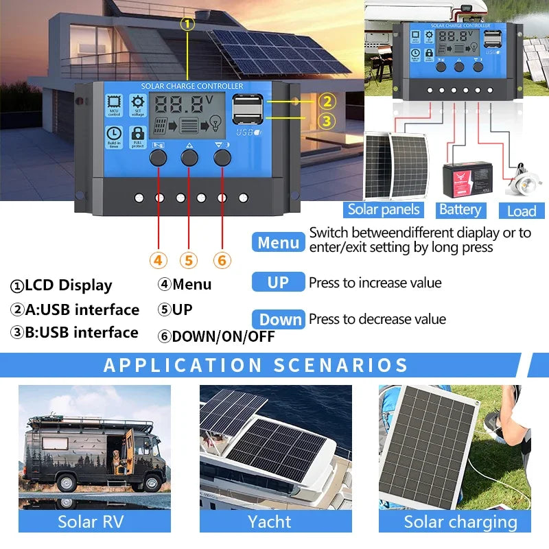 6000W Solar Inverter Kit 600W Solar Panel 12V Battery Charging Controller Complete Power Generation System 110V 220V Home