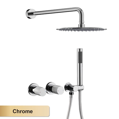 Luxury Bathroom Brass Gun Grey Wall-Mounted Shower System 2 Function Embedded Bath Mixer Tap Dual Spray Rainfall/Handheld