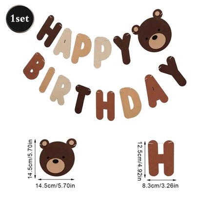 Cute Bear Kids 1st Birthday Hat Thick Non-woven Cute Bear Felt Birthday Banner Ball String Baby Shower Party Decoration Supplies