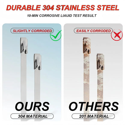 50pcs Metal Zip Ties, 304 Stainless Steel Heavy Duty Self-Locking Cable Ties, for Exhaust Wrap, Wire Fence Rolls, Farms, Pipes