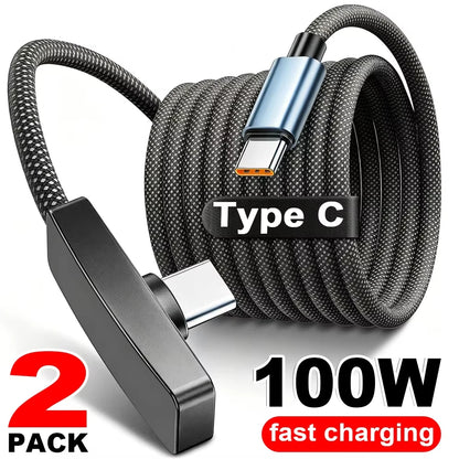 90 Degree USB Type C Cable 100W Quick Charging Data Transfer Cables Portable Right Angle USB-C Wire for IPhone Samsung Xiaomi