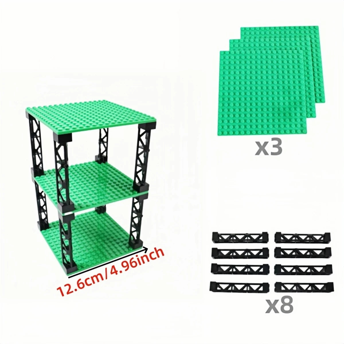 IDEAMOC 3pcs Baseboards and 8pcs Black Pillars Building Blocks DIY Toys 12.6*12.6cm Baseplate Black Pillars Asst