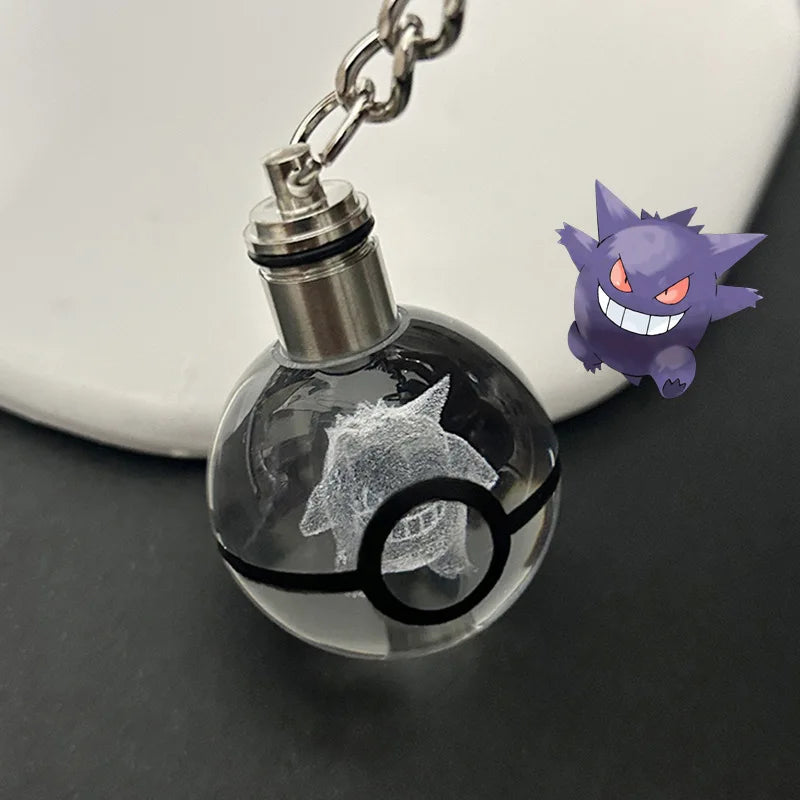 Pokemon Crystal Ball 3D Pikachu Mewtwo Mew Gengar Night Light Pokeball Crystal Keychain Anime Action Figure Toy Birthday Gift
