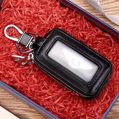 High-End Double Layer Zipper Car Key Holder Leather Key Case Large Capacity Universal Men Women Key Pouch with Keychain