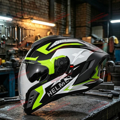 New Motorcycle Dual Lens Exposed Face Helmet Men's and Women's Four Season Models Large Tail Wing Motorcycle Full Face Helmet