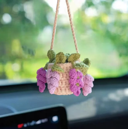 Handmade Crochet Car Styling Plants Succulent Car Plant Ornamentos Decoration Interior Accersories Cute Gift for Women