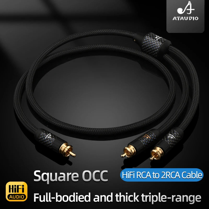 HiFi RCA Subwoofer Cable High Fidelity Square OCC RCA to 2RCA Splitter Y Audio Cable for Amplifier Mixer