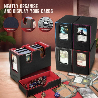 3in1 Deck Box Sports Card Storage Box Fits 200+ Single Sleeved Card Deck Case for MTG TCG CCG Cards with 4 Dividers 2 Toploaders