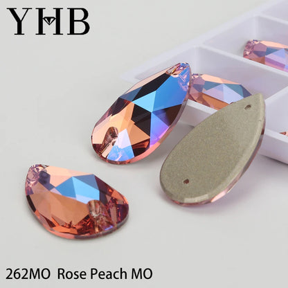 YHB Drop Moonlight Glass Lt Siam Crystal AB Sewing Stones Flatback Sew on Rhinestones For Garment Clothes Bags