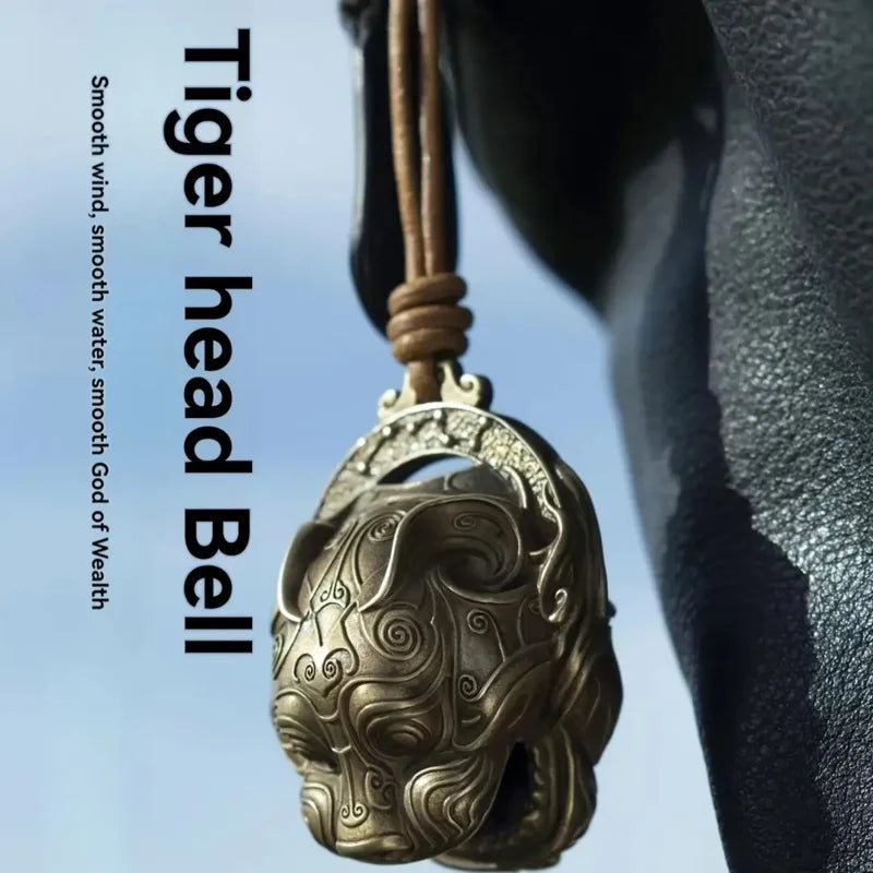 Lucky Tiger Head Bell in Pure Copper - Traditional Chinese Feng Shui Door Decor, Portable Charm & Creative Gift Idea