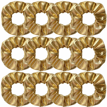 Wholesale 12pcs Metallic Color Scrunchies For Women Gold Silver Black Color Laser Effective Scrunches Set Girls Hair Rope Pack
