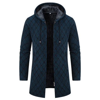 Mens Long Knit Cardigan Autumn Winter Sweater Coat Fleece Heavy Hooded Trench Coat Solid Chenille Men's Fashion Jacket
