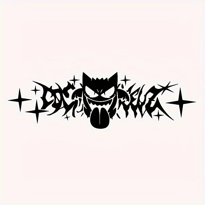 Anime Vinyl Car Decal - Fade-Resistant Sticker for Glass & Metal Surfaces - Black & White Cartoon Design with Stars & Sparkles