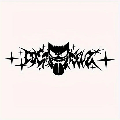 Anime Vinyl Car Decal - Fade-Resistant Sticker for Glass & Metal Surfaces - Black & White Cartoon Design with Stars & Sparkles