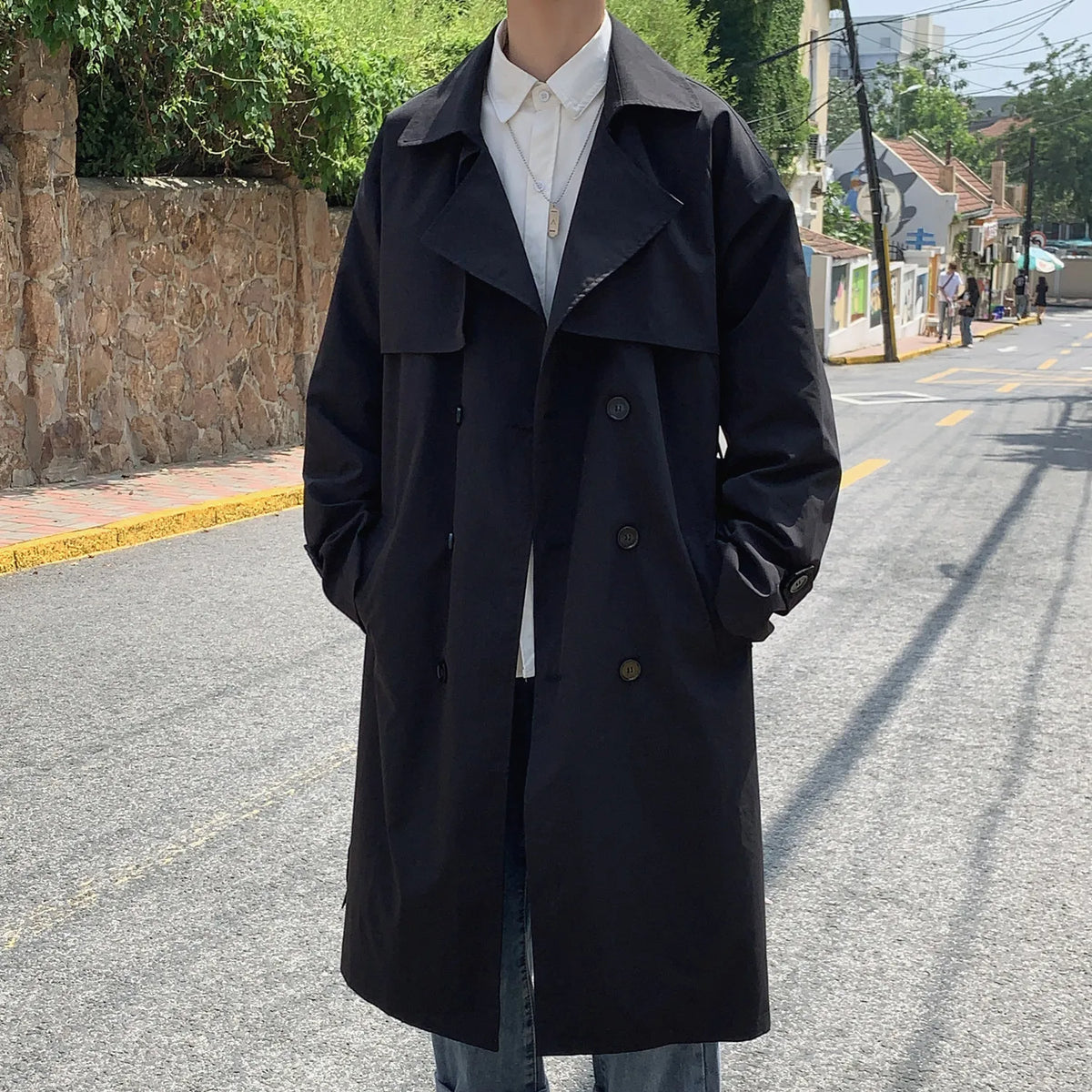 Spring Trench Coat Mens Korean Style Male Streetwear Windbreaker Trenchcoat Men Solid Coats for Men Casual Loose Long Overcoat