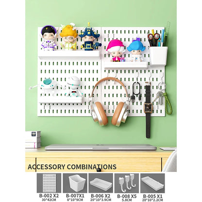 Study Room Pegboard with Shelves Tool Free Wall Grid Scratch Proof Easy to Install for Computer Desk Accessories