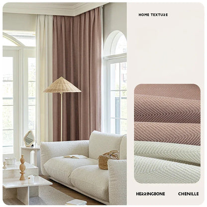 American Vintage Olive Green Chenille Blackout Curtains High-end Herringbone Thickened Custom Curtains for Living Dining Bedroom