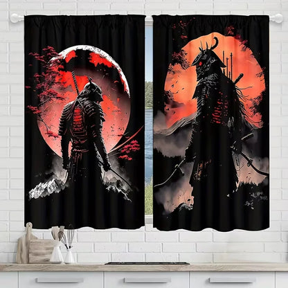 Launch The 2-Panels Japanese Warriors and Women Under Cherry Blossom Trees Semi Blackout Curtain - Improve Your Home Decor